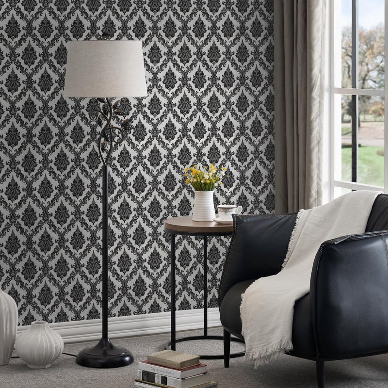 Micpolo 17.7" x118" Peel and Stick Wallpaper Black Wall Paper for Bedroom Damask Gothic Wallpaper Black Contact Paper for cabiner Shelf Liner Furniture Decorative Wall Vinyl - Image 5